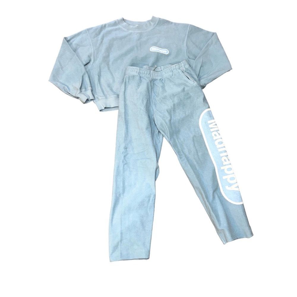 Madhappy Light Blue Cropped Sweatshirt & Logo Sweatpants Set